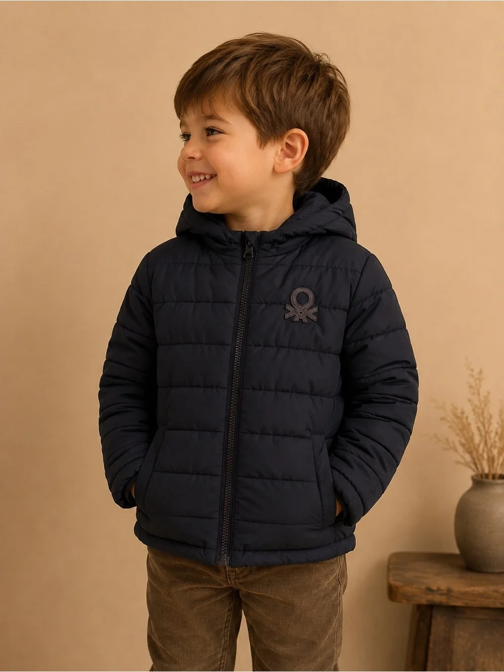 United Colors of Benetton Kids Navy Hooded Puffer Jacket 18-24M 90cm